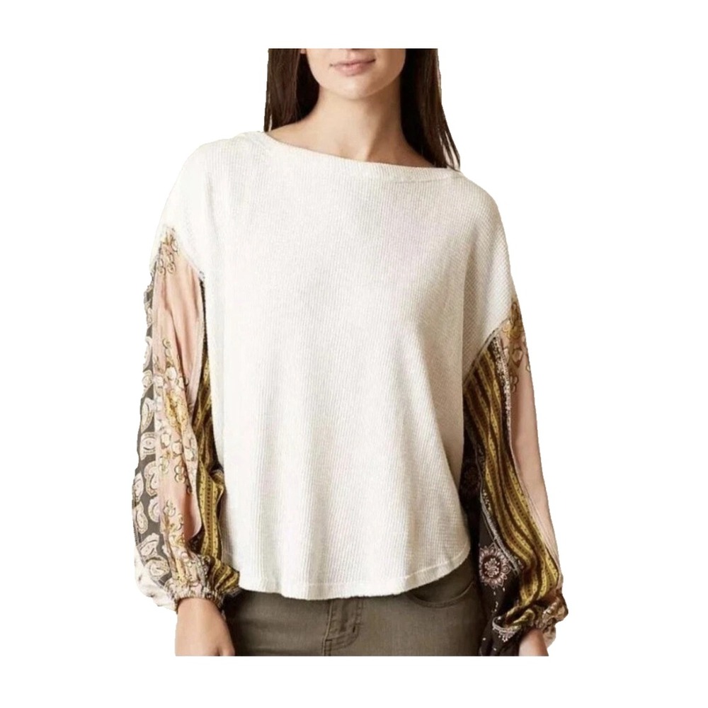 We The Free Blossom Thermal Top Womens S Ivory Paisley Boho Relaxed